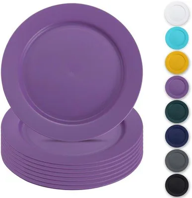 Produktbild von Ibenzoa® Kunststoff-Teller-Set – 8 wiederverwendbare flache Teller Ø 25 cm, lila, bruchfest, mikrowellen- & spülmaschinengeeignet für Zuhause, Garten & Outdoor