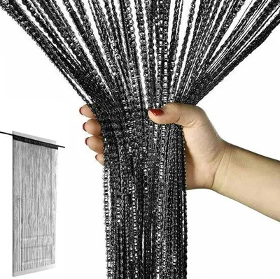 Zdjęcie produktu dla Unyqoos® Zasłona przeciwko owadom z koralikami i frędzlami, 91 x 200 cm – zasłona do drzwi, ochrona przed owadami i podział przestrzeni, czarna, nowoczesna dekoracja, łatwy montaż