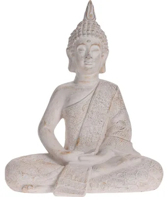 Produktbild von Buddha-Statue sitzend - antikes cremefarbenes Design - 37 cm - Magnesiumoxid - Gartendekoration