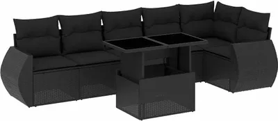 Produktbild von vidaXL 7-tlg. Garten-Sofagarnitur mit Kissen Schwarz Poly Rattan