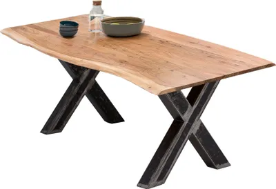 Produktbild von SIT Möbel Esstisch 160 x 85 cm | 36 mm Tischplatte aus Akazie mit Baumkante | Gestell Metall in X-Form | B 160 x T 85 x H 77 cm | 15560-41 | Serie TABLES & CO