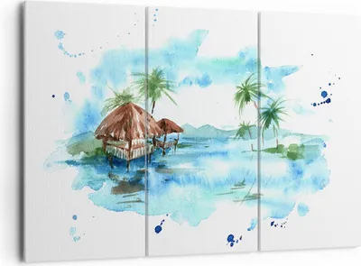 Produktbild von Bild auf Leinwand - Leinwandbild - Tropen Wasser Bungalow Ufer - 165x110cm - Wand Bild - Wanddeko - Leinwanddruck - Bilder - Kunstdruck - Wanddekoration - Leinwand bilder - Wandkunst - CE165x110-2988
