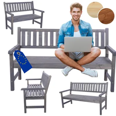 Produktbild von MODO24 Gartenbank Holz, 2-Sitzer, Friesenbank, Parkbank, Sitzbank, Massivholz, 90x117x70 cm, Grau Imprägniert, MIRA