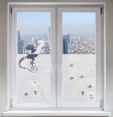 Produktbild von INDIGOS UG Glasdekorfolie Sonnenschutz Fensterbild Sichtschutz Gecko satiniert blickdicht - 1000mm Breite x 500mm Höhe