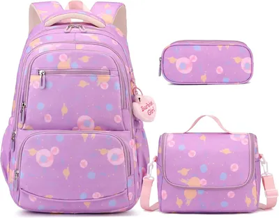 Produktbild von Schulranzen-Set 3-teilig, für Schule, lila, mit Lunchpaket und Federmäppchen