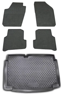 Gummi Kofferraumwanne + Fußmatten Set für VW Polo 6R, Bj. 12/2009-2017, schwarz