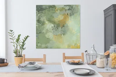Produktbild von MuchoWow® - Leinwandbilder - Ölgemälde grün, Wandbild, Wanddeko Bilder Wohnzimmer, 90x90 cm