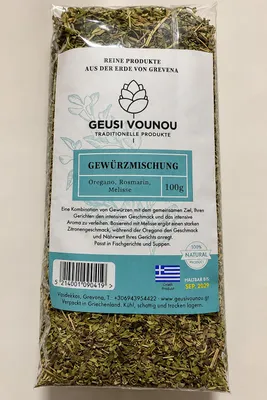 Produktbild von Kräutermischung Griechenland 100 g – Oregano, Rosmarin, Melisse – Gewürzmischung mediterran