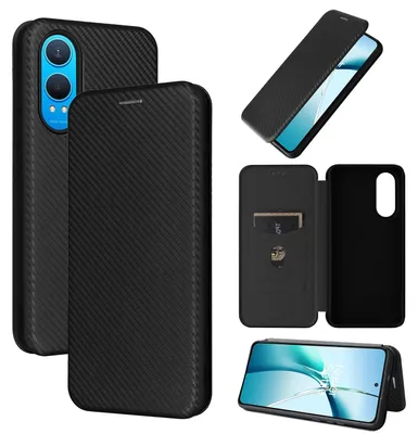 Immagine prodotto di Per OnePlus Nord CE4 Lite Custodia protettiva con design a fibra di carbonio e texture flip Nero