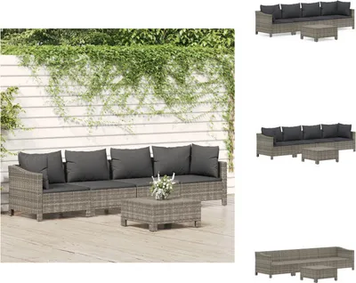 Produktbild von vidaXL 5-tlg. Garten-Lounge-Set mit Kissen Grau Poly Rattan -  Gartenmöbel-Sets
