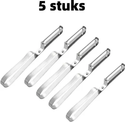 Image de Coupe-légumes 5 pièces - pour légumes, fruits et asperges - Ergonomique et durable - Acier inoxydable - Argent