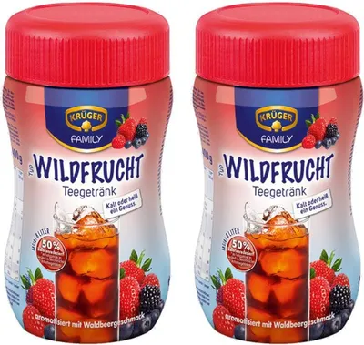 Produktbild von 2x KRÜGER FAMILY Teegetränk Wildfrucht 50 % kalorienreduziert (400 g) Krümeltee