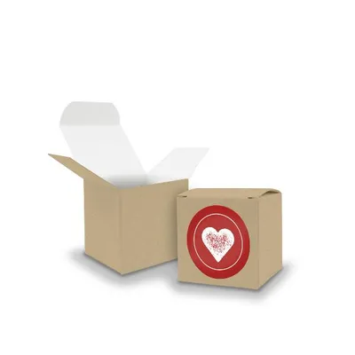 Produktbild von SET HERZ (Motiv37) 24x Faltschachtel Würfel 5cm BRAUN + Sticker
