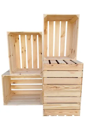 Obrázek produktu pro Dřevěná bedna 50x40x30 cm komplet 6 ks – přepravka na ovoce jako botník regál – masivní