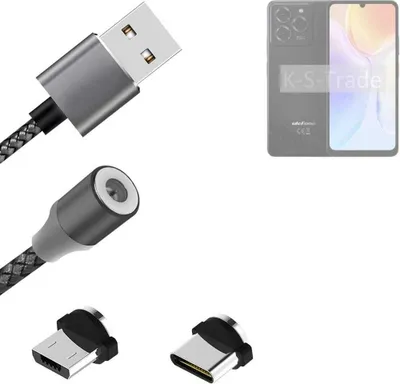 Produktbild von K-S-Trade Hochwertiges Magnet-Lade-kabel Sync-Kabel Daten-Kabel kompatibel mit Ulefone Note 20 Pro mit USB-Typ-C-Anschluss und Micro-USB-Anschluss 2A