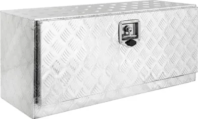 Produktbild von Trucky Aluminium Truckbox, Unterboden Unterflur Box Deichselbox, Anhängerbox 91 x 35 x 40 cm Werkzeugkiste mit Schloss und Schlüssel, stabil