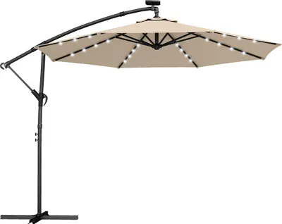 Produktbild von Ampelschirm LED Solar ca. Ø300 cm Drehbar Sonnenschirm mit Kurbel Ständer Schutzhülle Beige