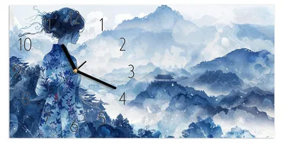 Produktbild von Wanduhr aus Glas mit Motiv Asiatische Landschaft- 60 x 30 cm - inkl. Aufhängesystem