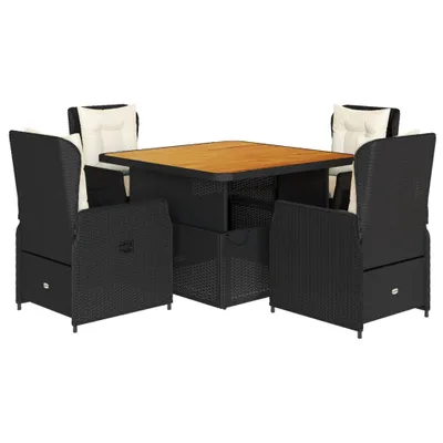 Produktbild von 5-tlg. Garten-Essgruppe mit Kissen Schwarz Poly Rattan