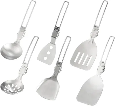Produktbild von Camping Kochgeschirr Set 6-teilig, Edelstahl, faltbar, für Kochen im Freien