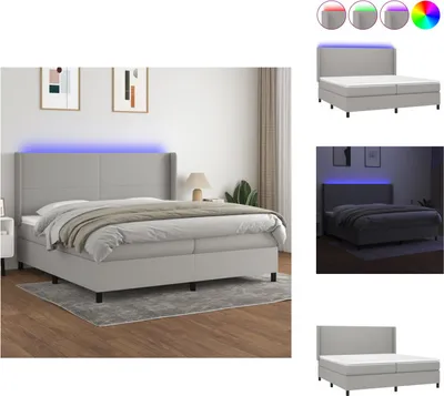 Produktbild von vidaXL Boxspringbett mit Matratze & LED Hellgrau 200x200 cm Stoff -  Betten & Bettgestelle