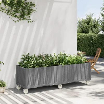 Obrázok produktu pre vidaXL Kvetináč s kolieskami Svetlosivá 160x50x54 cm PP