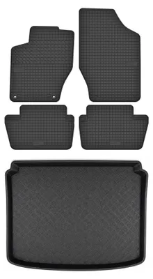 Image de Tapis en caoutchouc + bac de coffre pour Peugeot 308 I 2007-2013 (hayon) – 5 pièces, noirs, sur mesure