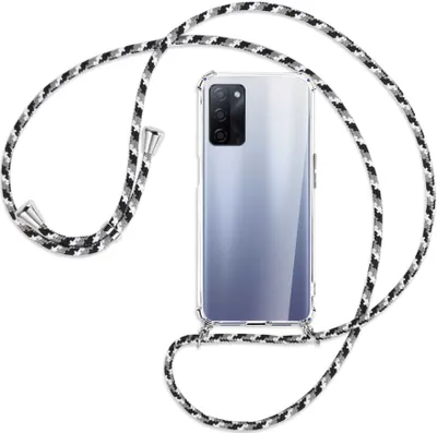 Produktbild von Handykette Backcover-Schutzhülle mit Band (Metall silberfarben) für Oppo A55 5G (PEMM00, PEMT00) - schwarz/grau/weiß