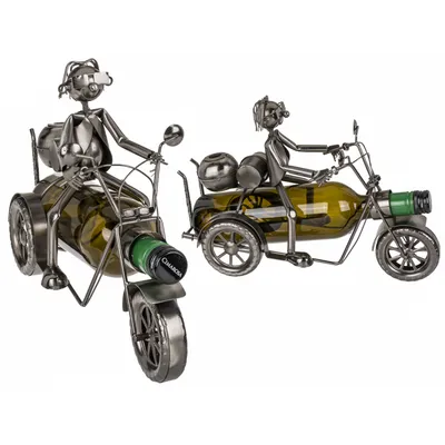 Obrázok produktu pre Kovový držiak na fľašu, motocyklista I