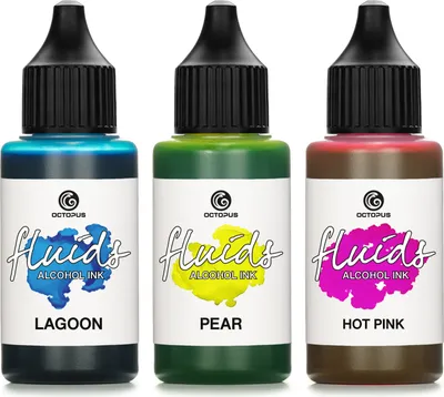 Produktbild von 3x 30ml Octopus Fluids Alcohol Ink Set LAGOON, PEAR, HOT PINK Alkohol Ink für Fluid Art und Resin