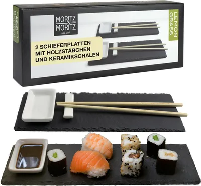Produktbild von Moritz & Moritz 10tlg Sushi Schieferplatte mit Dipschalen für 2 Personen 30x10cm