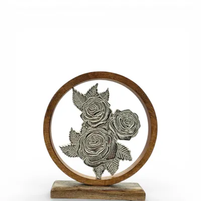 Produktbild von Dekoschild mit Blumen Deko Schild Aufsteller Holzschild Metall Rosen Geschenk Mangoholz