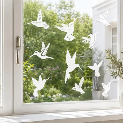 Produktbild von 9 Stück Fensteraufkleber für Vogelschutz zur Vermeidung von Kollisionen in Weiß