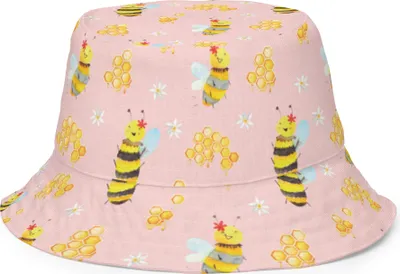 Produktbild von Mr. & Mrs. Panda Sommermütze Biene Happy Größe S/M - Rosa - Geschenk, Anglerhut, Sonnenhut, Wanderhut, Bucket Hat, Schlapphut, Fischerhut
