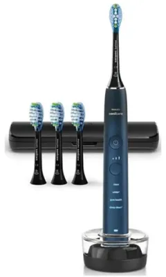 Produktbild von Philips Sonicare DiamondClean elektrische Zahnbürste der 9000er Serie – Schallzahnbürste, sauberere Zähne und Mundpflege mit 4x C3 Premium Plaque Defense-Bürstenköpfen, Aquamarine (Modell HX9911/89)
