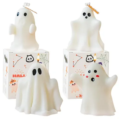 Image de Bougies d'Halloween, fantômes, cire de soja, bougies parfumées, lot de 4, cadeau, décoration, automne, anniversaire