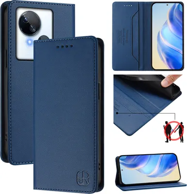 Produktbild von Lederhülle für Tecno Spark 10 5G Hülle Flip Brieftasche Kartenfächern Ständer Schutzhülle Blau