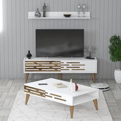 Produktbild von Skye Decor, Valensiya 140 - White, Wohnzimmermöbel-Set, Weiß, 100 % MELAMINBESCHICHTETE SPANPLATTEN, 140 x 45 x 35 cm