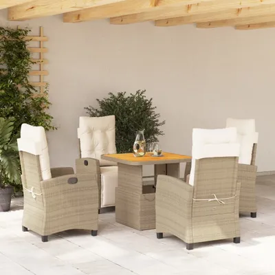Produktbild von Design 5-tlg. Garten-Essgruppe mit Kissen Beige Poly Rattan, Gartenmöbel-Sets 2024 Neu