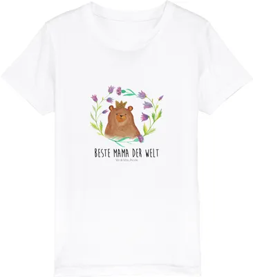 Produktbild von Mr. & Mrs. Panda Kleinkinder T-Shirt Bär Königin 5-6 Jahre (110/116) - Weiß - Geschenk, Muttertag, Beste Mama, Teenager, Teddy, Mutter, Kindershirt, Kinder Shirt, Bio