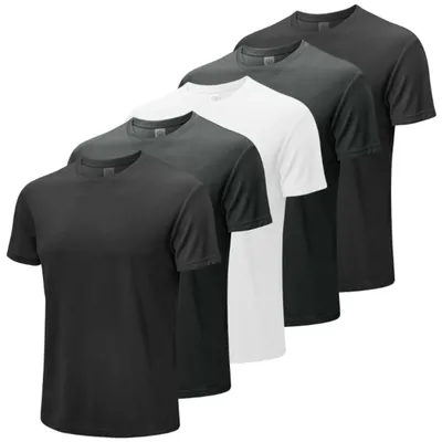 Produktbild von 5er Pack Sportshirt Herren, Laufshirt Kurzarm Mesh Funktionsshirt Atmungsaktiv Schnelltrocknend Sports Gym Shirt -2 schwarze+2 graue+1 weiße-S