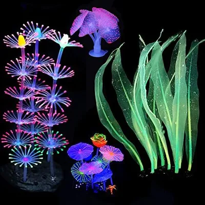 Image de Podazz, plantes aquatiques artificielles, lot de 4, décoration pour aquarium, corail en silicone