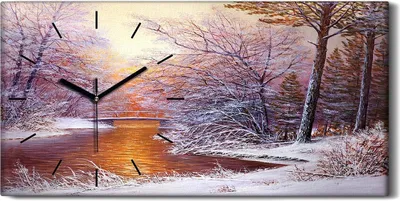 Produktbild von Wanduhr Uhr Wandbild Leinwand Geräuschlos 60x30 Ölgemälde Winter Bäume - schwarze Hände