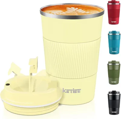 Produktbild von KETIEE Kaffeebecher to go 380ml Thermobecher Doppelwandig Milchgelb