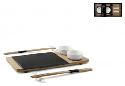 Produktbild von H&H Sushi-Box für 10 Stück, aus Schiefer und Bambus, 14 x 30 cm