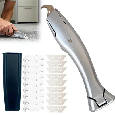 Produktbild von Teppichmesser Hakenklinge mit 10 Trapezklingen & 10 Hakenklingen, Aluminiumlegierung