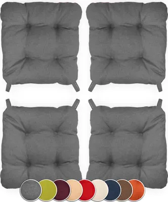 Produktbild von Sunnypillow 4er Set Stuhlkissen mit Klettverschluss Maße: 40 (vorne) | 35 (hinten) x 40 x 8 cm  Polsterauflage Auflage für Stühle / Bänke in Haus und Garten Sitzkissen Sitzauflage Gartenkissen Grau