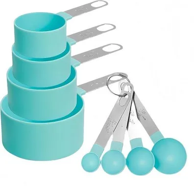 Produktbild von Famanu Stapelbare Messbecher und Mini-Messlöffel Set 8-teilig - Präzise Messset für Kochen und Backen