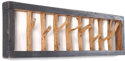 Produktbild von WANDGARDEROBE TREIBHOLZ UNIKAT | 80x22cm (BxH), Garderobe, Hakenleiste mit Ästen | Farbe: 04 schwarz-natur