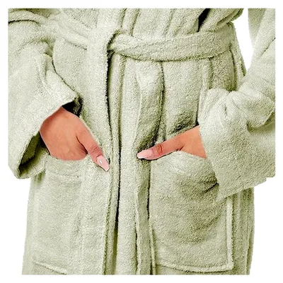 Produktbild von Damen-Bademantel aus Frottee, 100 % Baumwolle, mit Kapuze, sehr saugfähig
